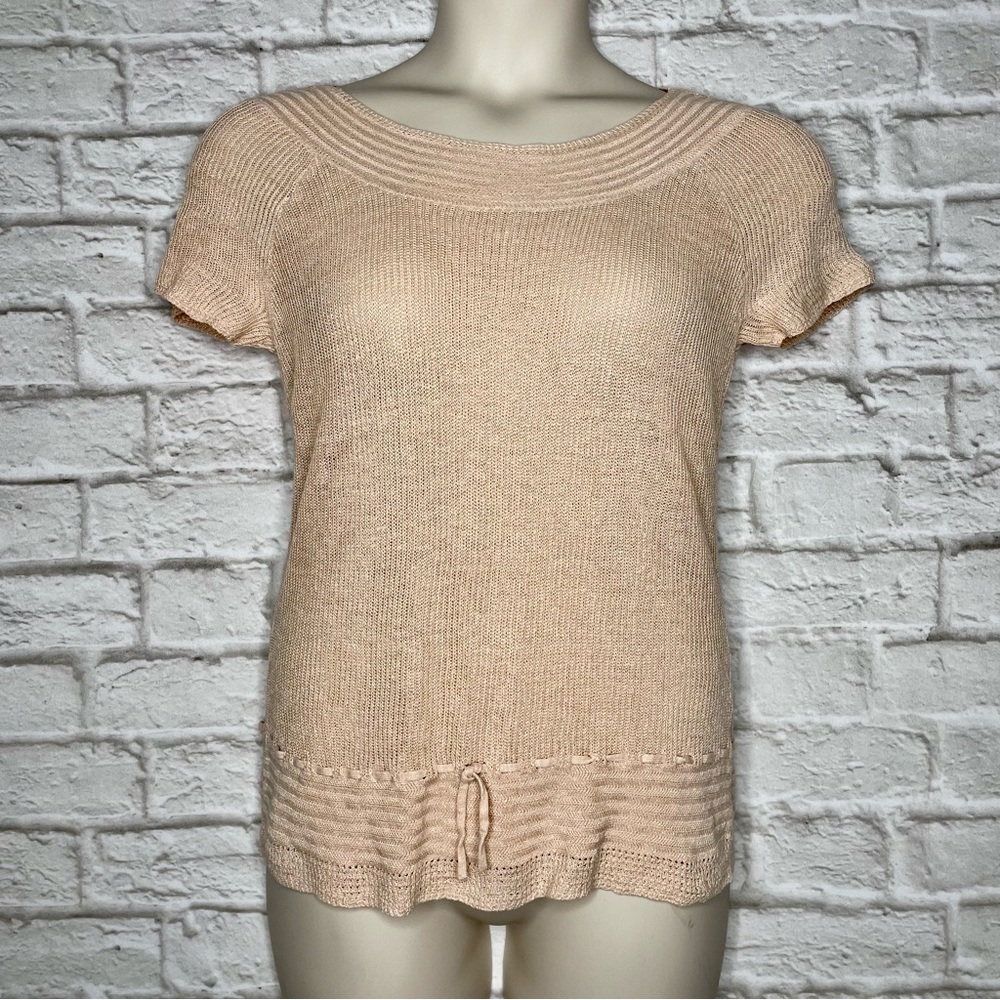 Lauren Ralph Lauren 100% Linen Knit Sweater Women’s XL Peach Short Sleeve Tie